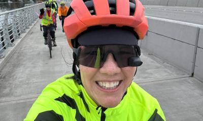 Wenmei is all smiles while riding